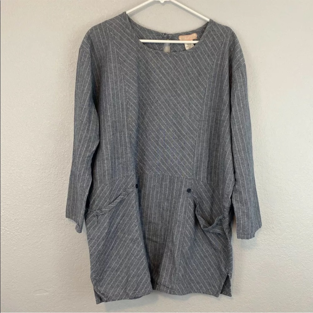 Band of Gypsies Wimen Blue Striped Oversized LS Mini Dress Size Large